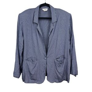 Stefano Worldwide Womens Blazer Stripe Blue White 1 Button Pockets Padded XXL*